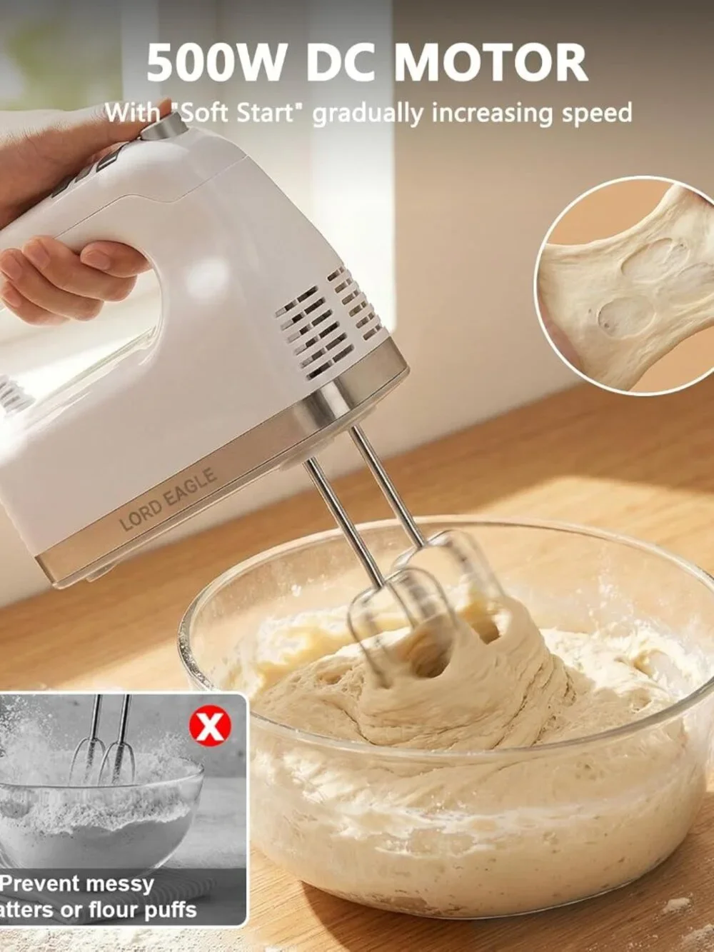 Electric Hand Mixer 9 Speed Digital 500W DC Motor Lord Eagle Handheld